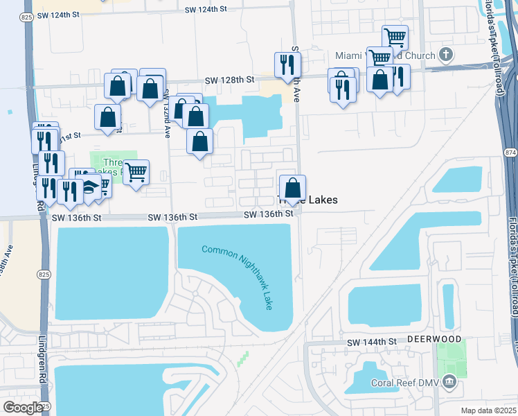 map of restaurants, bars, coffee shops, grocery stores, and more near 12832 Southwest 136th Terrace in Miami