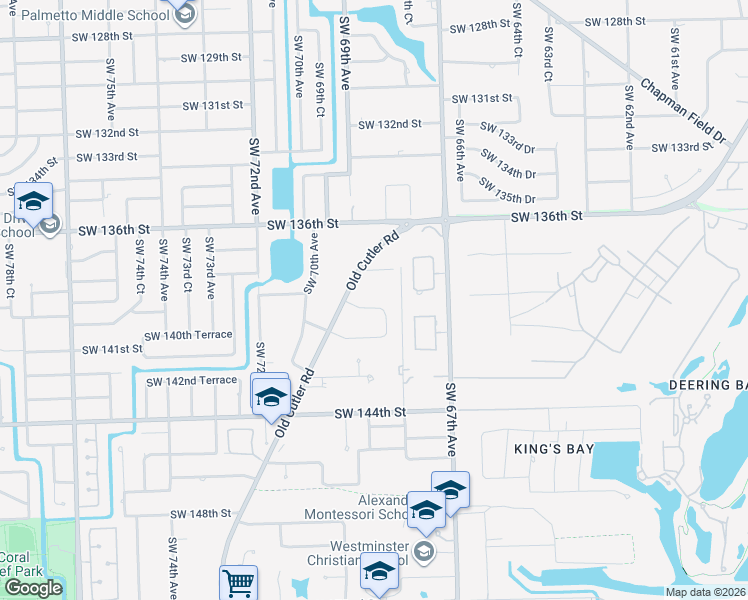 map of restaurants, bars, coffee shops, grocery stores, and more near 13935 North Cartee Road in Palmetto Bay