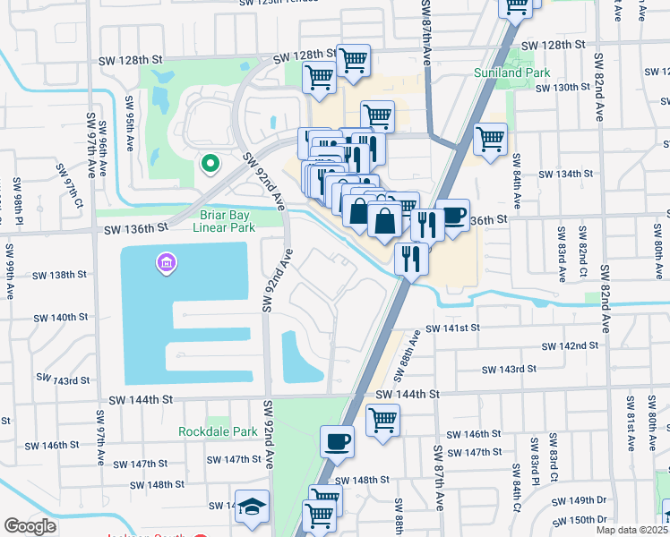 map of restaurants, bars, coffee shops, grocery stores, and more near 9004 Southwest 137th Street in Miami