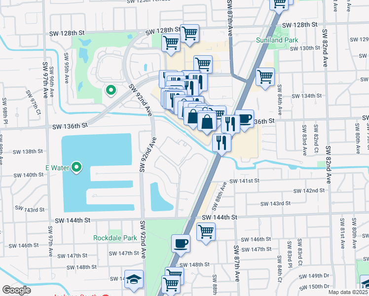 map of restaurants, bars, coffee shops, grocery stores, and more near 9004 Southwest 137th Street in Miami