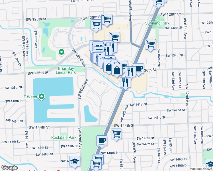 map of restaurants, bars, coffee shops, grocery stores, and more near 9004 Southwest 137th Street in Miami