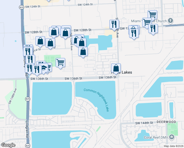 map of restaurants, bars, coffee shops, grocery stores, and more near 12888 Southwest 134th Terrace in Miami