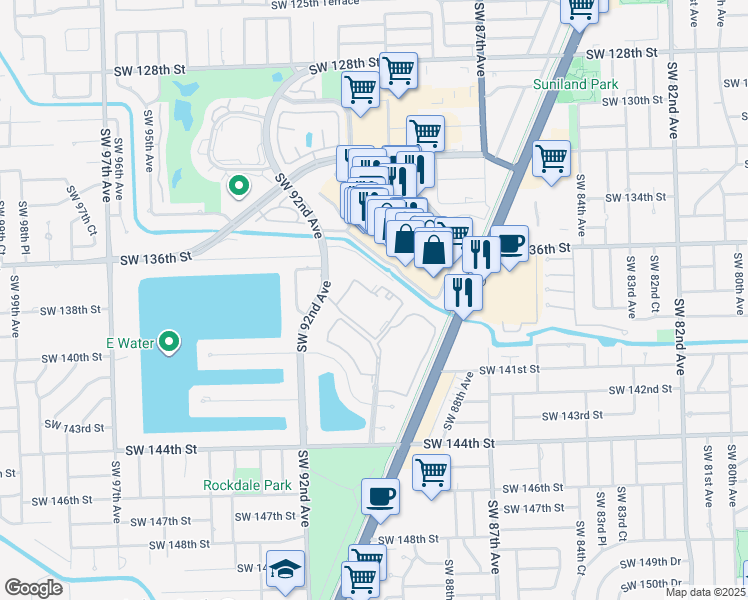 map of restaurants, bars, coffee shops, grocery stores, and more near 9004 Southwest 137th Street in Miami