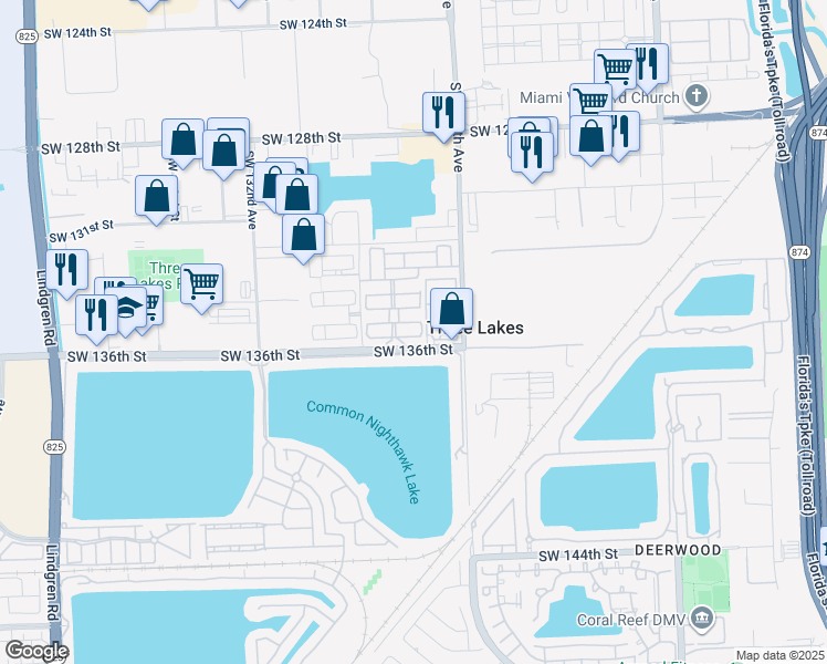 map of restaurants, bars, coffee shops, grocery stores, and more near 12843 Southwest 135th Street in Miami