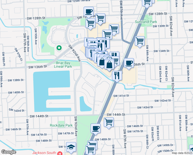 map of restaurants, bars, coffee shops, grocery stores, and more near 9004 Southwest 137th Street in Miami