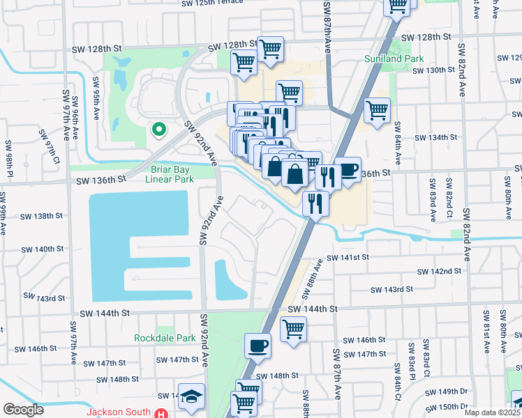 map of restaurants, bars, coffee shops, grocery stores, and more near 9004 Southwest 137th Street in Miami
