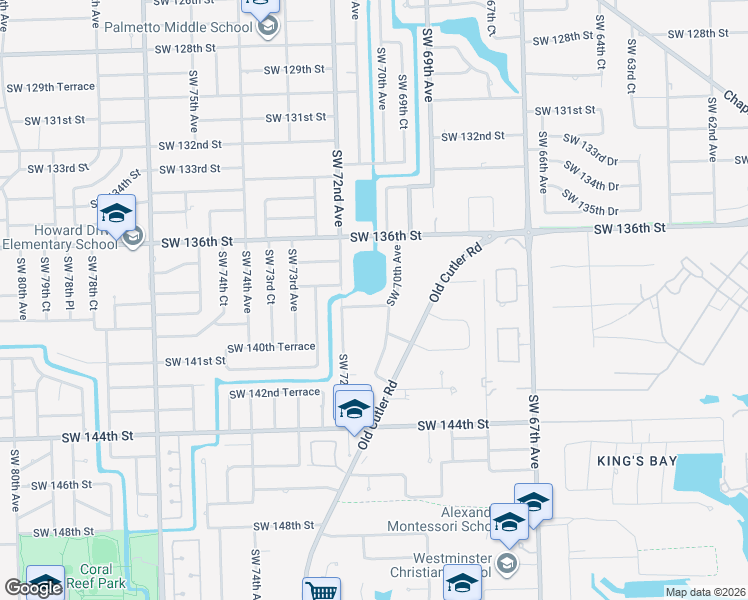 map of restaurants, bars, coffee shops, grocery stores, and more near 7101 Southwest 139th Street in Palmetto Bay