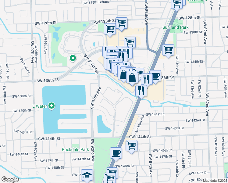 map of restaurants, bars, coffee shops, grocery stores, and more near 9004 Southwest 137th Street in Miami