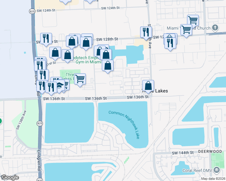 map of restaurants, bars, coffee shops, grocery stores, and more near 12992 Southwest 134th Terrace in Miami