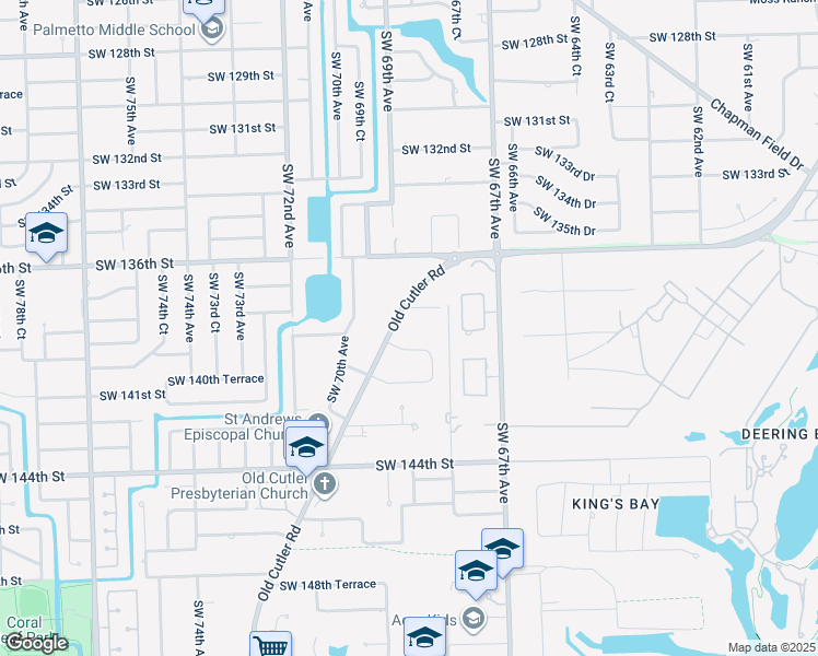 map of restaurants, bars, coffee shops, grocery stores, and more near 13855 Old Cutler Road in Palmetto Bay