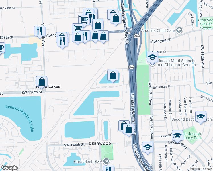 map of restaurants, bars, coffee shops, grocery stores, and more near 12085 Southwest 135th Terrace in Miami