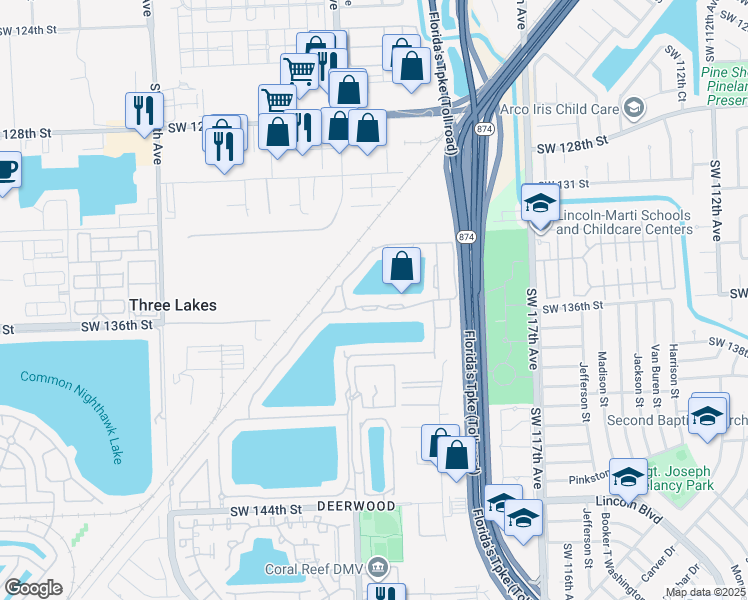 map of restaurants, bars, coffee shops, grocery stores, and more near 12085 Southwest 135th Terrace in Miami