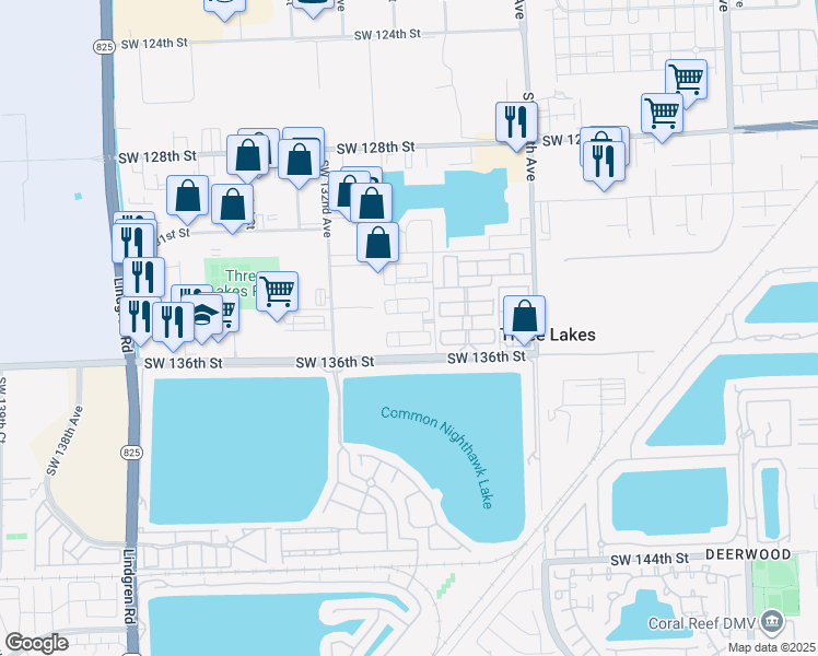 map of restaurants, bars, coffee shops, grocery stores, and more near 12969 Southwest 135th Street in Miami