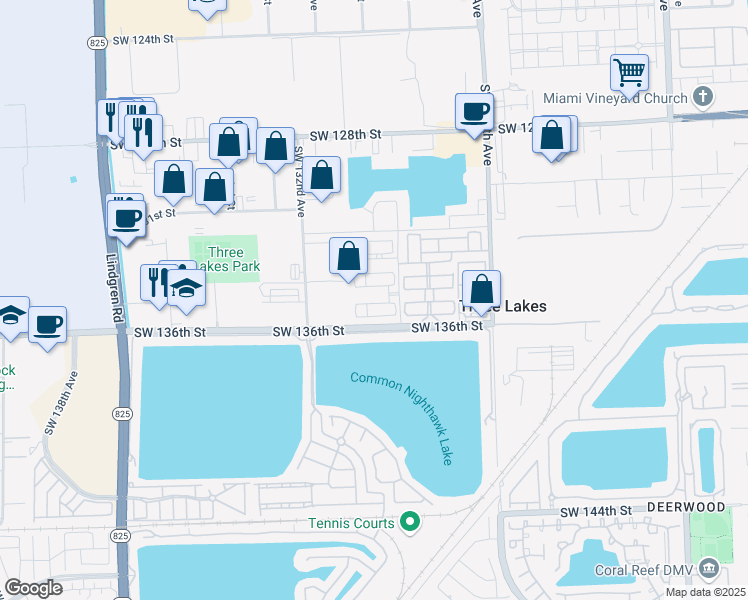 map of restaurants, bars, coffee shops, grocery stores, and more near 12992 Southwest 134th Terrace in Miami
