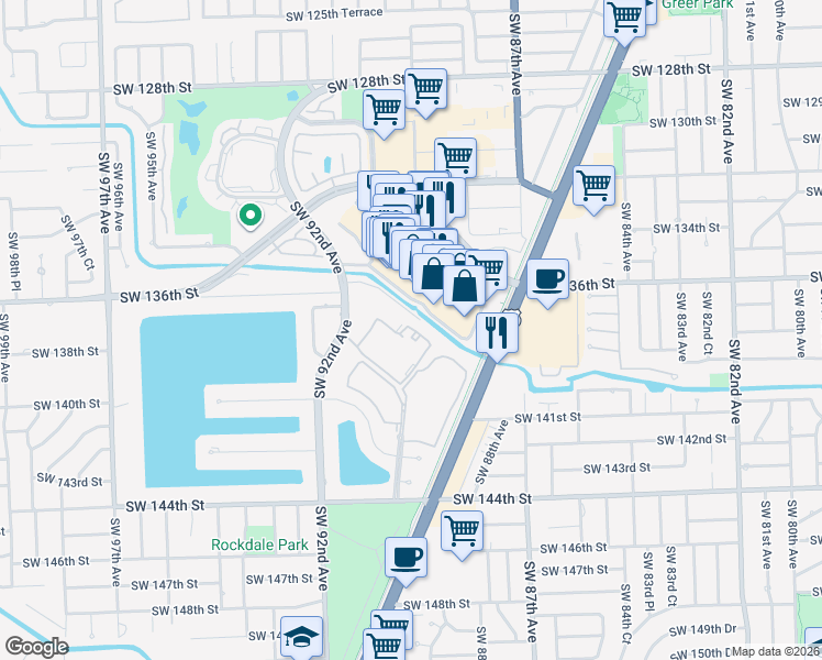 map of restaurants, bars, coffee shops, grocery stores, and more near 9004 Southwest 137th Street in Miami