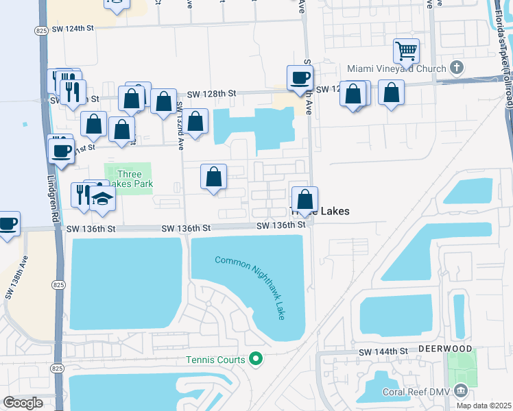 map of restaurants, bars, coffee shops, grocery stores, and more near 12877 Southwest 135th Street in Miami