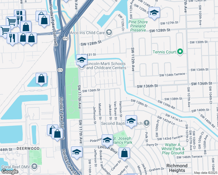 map of restaurants, bars, coffee shops, grocery stores, and more near 23143 Southwest 113th Place in Miami