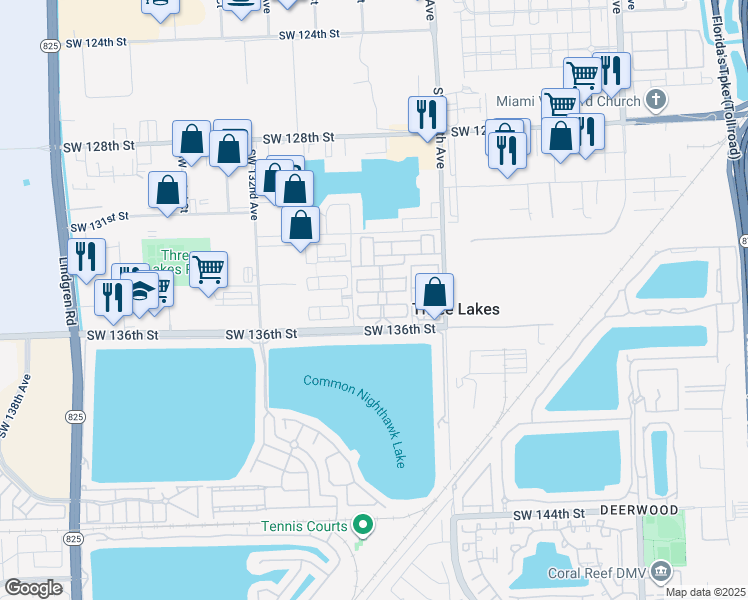 map of restaurants, bars, coffee shops, grocery stores, and more near 12843 Southwest 135th Street in Miami