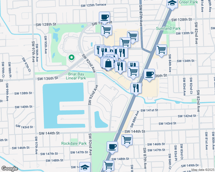 map of restaurants, bars, coffee shops, grocery stores, and more near 9103 SW 137th Terrace in Miami