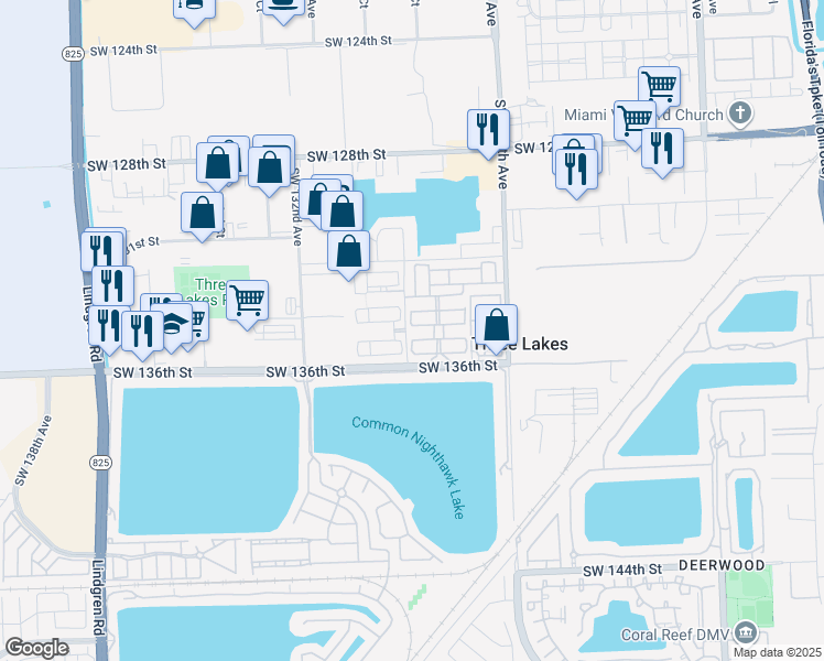 map of restaurants, bars, coffee shops, grocery stores, and more near 12888 Southwest 134th Terrace in Miami