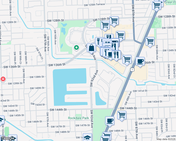 map of restaurants, bars, coffee shops, grocery stores, and more near 13644 Southwest 92nd Court in Miami
