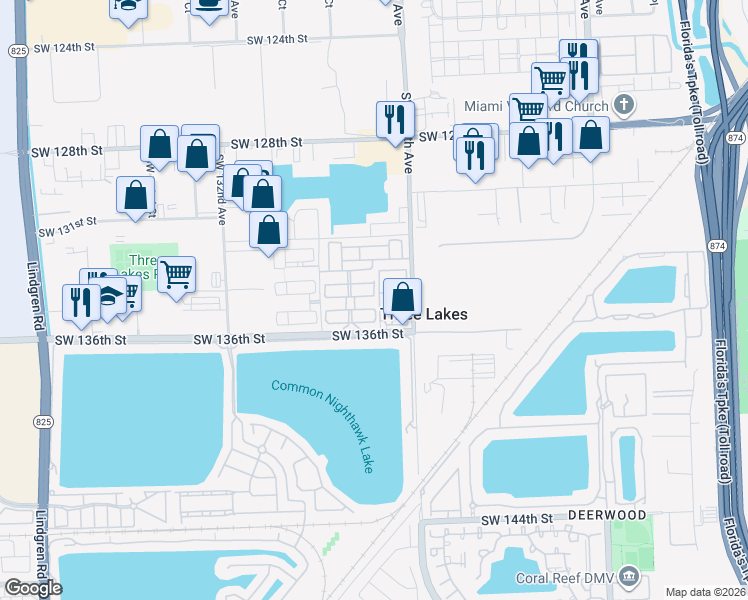 map of restaurants, bars, coffee shops, grocery stores, and more near 12774 Southwest 134th Terrace in Miami
