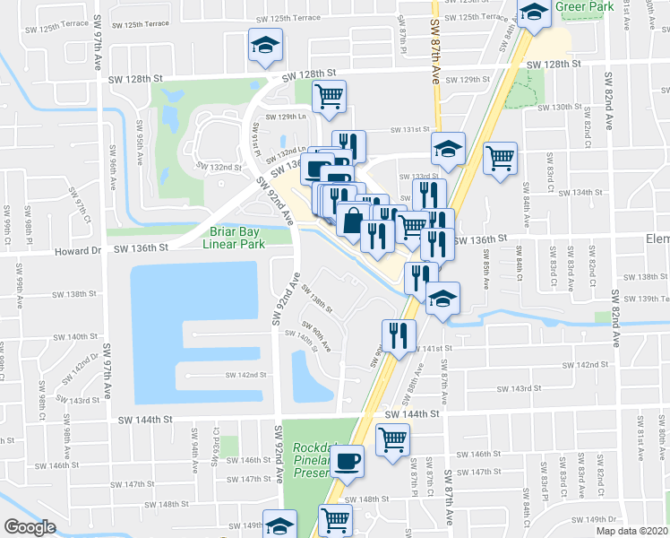 map of restaurants, bars, coffee shops, grocery stores, and more near 9103 SW 137th Terrace in Miami