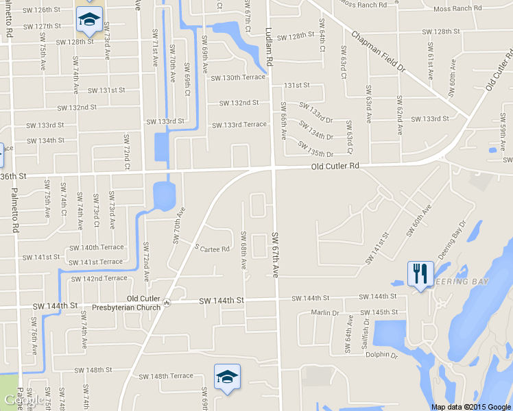 map of restaurants, bars, coffee shops, grocery stores, and more near 13835 Southwest 67th Place in Palmetto Bay