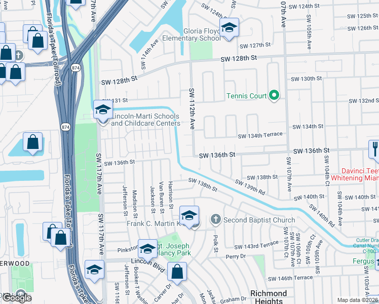 map of restaurants, bars, coffee shops, grocery stores, and more near 11221 Southwest 136th Street in Miami