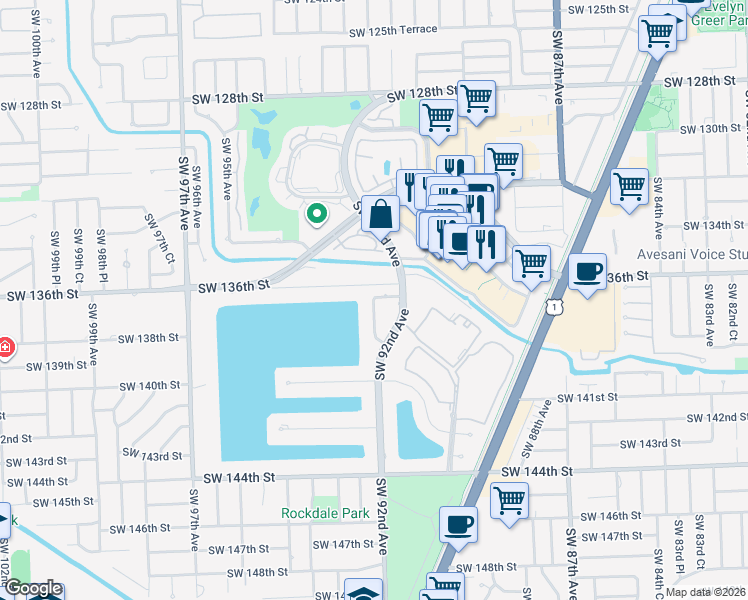 map of restaurants, bars, coffee shops, grocery stores, and more near 12755 Southwest 136th Terrace in Miami