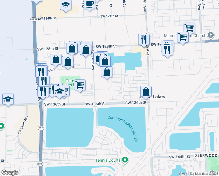 map of restaurants, bars, coffee shops, grocery stores, and more near 12998 Southwest 133rd Terrace in Miami