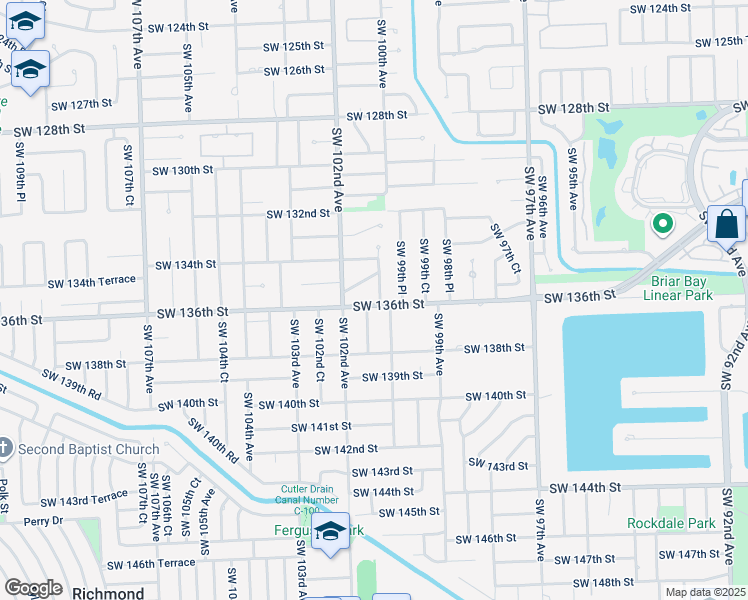 map of restaurants, bars, coffee shops, grocery stores, and more near 13455 Southwest 100th Court in Miami