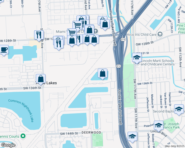 map of restaurants, bars, coffee shops, grocery stores, and more near 13370 Southwest 122nd Avenue in Miami