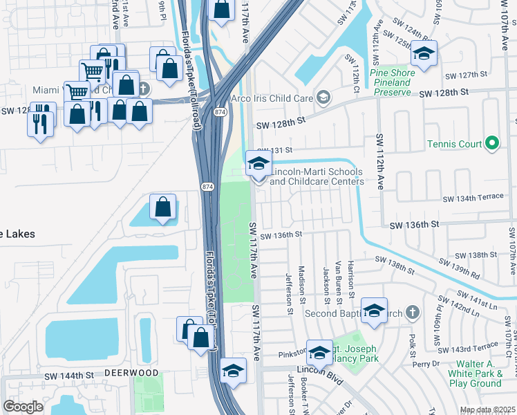 map of restaurants, bars, coffee shops, grocery stores, and more near 13336 Southwest 116th Court in Miami