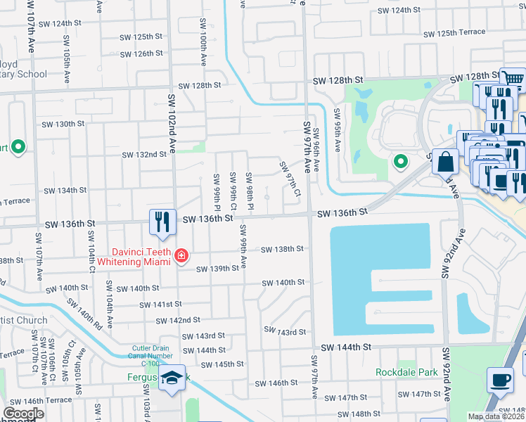 map of restaurants, bars, coffee shops, grocery stores, and more near 13531 Southwest 98th Place in Miami