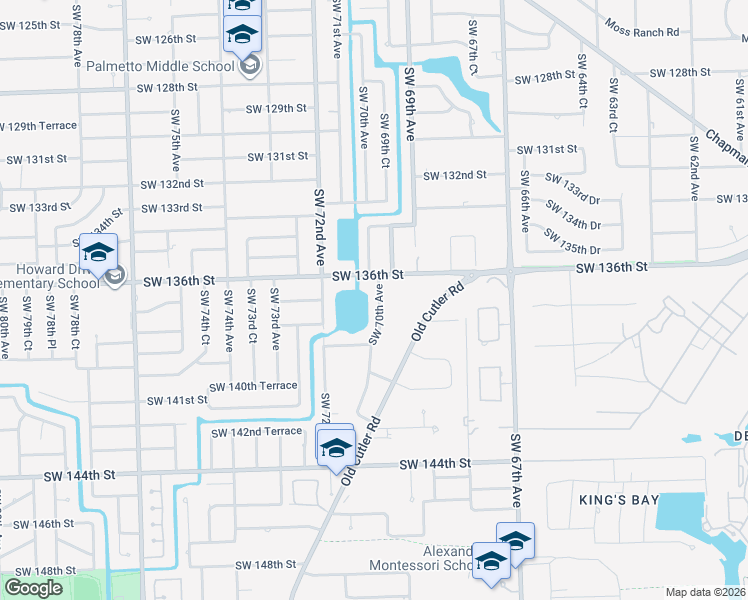 map of restaurants, bars, coffee shops, grocery stores, and more near 13655 Southwest 70th Avenue in Palmetto Bay