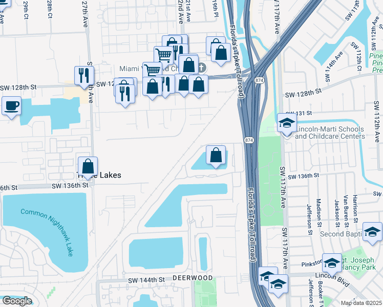map of restaurants, bars, coffee shops, grocery stores, and more near 13370 Southwest 122nd Avenue in Miami