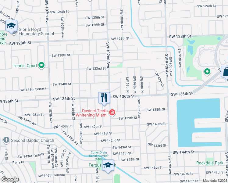 map of restaurants, bars, coffee shops, grocery stores, and more near 10055 Southwest 135th Street in Miami