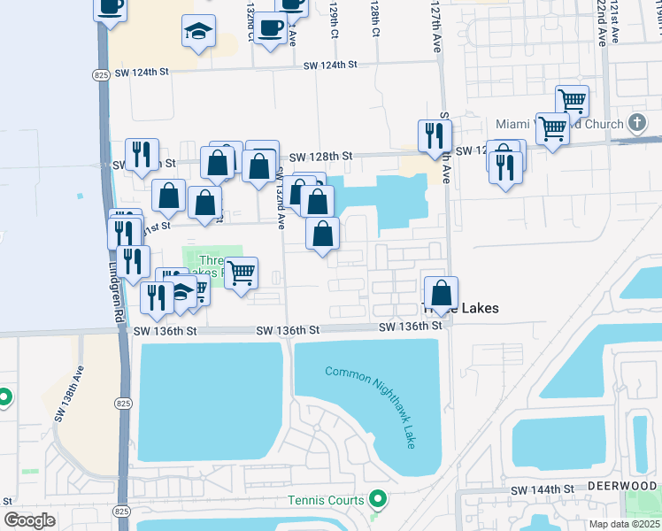 map of restaurants, bars, coffee shops, grocery stores, and more near 12987 Southwest 133rd Street in Miami