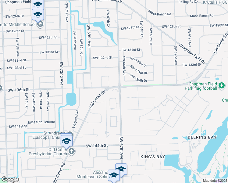 map of restaurants, bars, coffee shops, grocery stores, and more near 13600 Southwest 67th Avenue in Palmetto Bay
