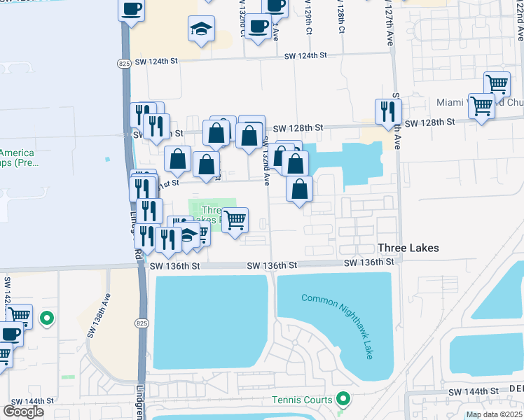 map of restaurants, bars, coffee shops, grocery stores, and more near 13310 Southwest 132nd Avenue in Miami