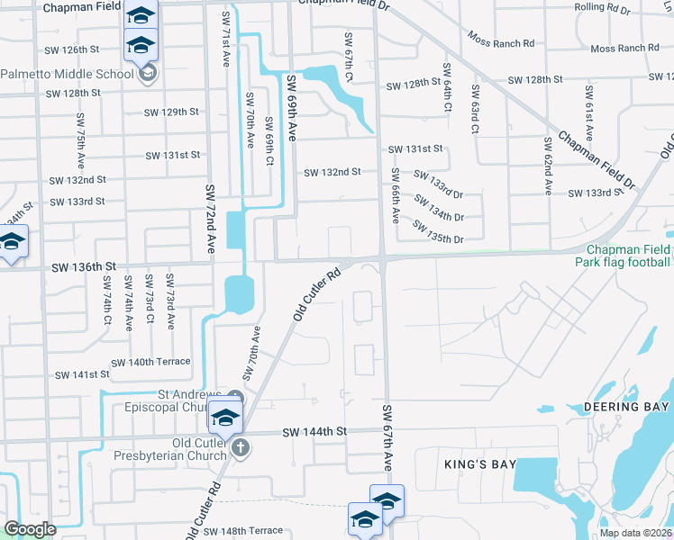 map of restaurants, bars, coffee shops, grocery stores, and more near 13655 Old Cutler Road in Palmetto Bay