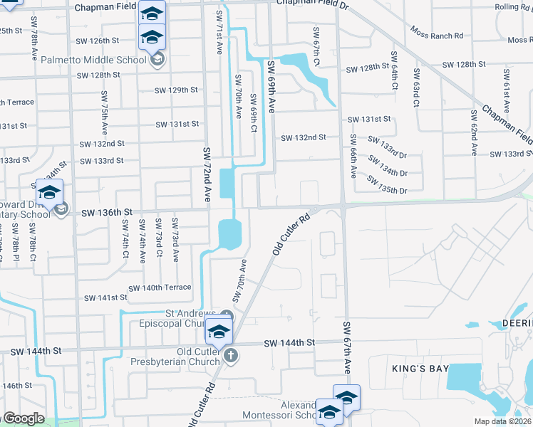map of restaurants, bars, coffee shops, grocery stores, and more near 6860 Southwest 136th Street in Miami