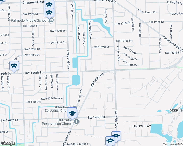 map of restaurants, bars, coffee shops, grocery stores, and more near 6860 Southwest 136th Street in Miami