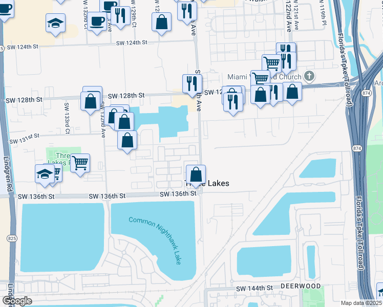 map of restaurants, bars, coffee shops, grocery stores, and more near 12748 Southwest 133rd Street in Miami