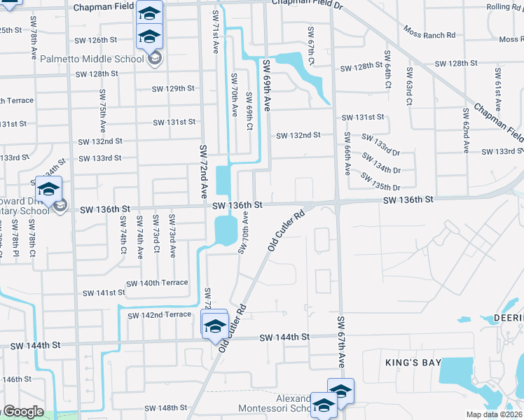 map of restaurants, bars, coffee shops, grocery stores, and more near 6860 Southwest 136th Street in Miami