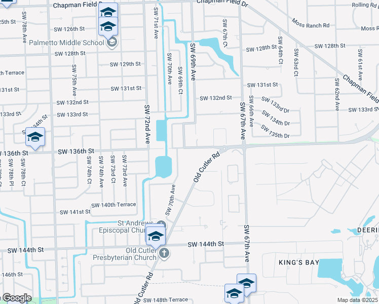 map of restaurants, bars, coffee shops, grocery stores, and more near 6860 Southwest 136th Street in Miami
