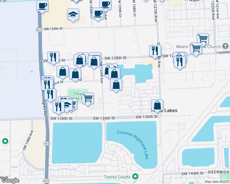 map of restaurants, bars, coffee shops, grocery stores, and more near 12987 Southwest 133rd Street in Miami
