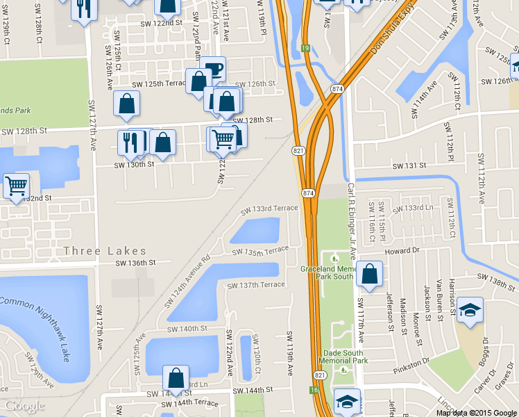 map of restaurants, bars, coffee shops, grocery stores, and more near 12083 Southwest 133rd Terrace in Miami