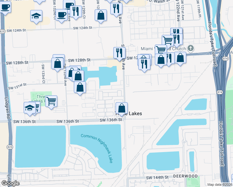 map of restaurants, bars, coffee shops, grocery stores, and more near 12748 Southwest 133rd Street in Miami